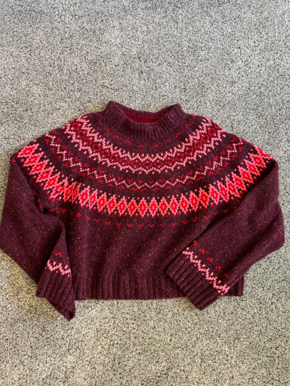 J.Crew Burgundy Fair Isle Wool Blend Sweater Pink Red Size M